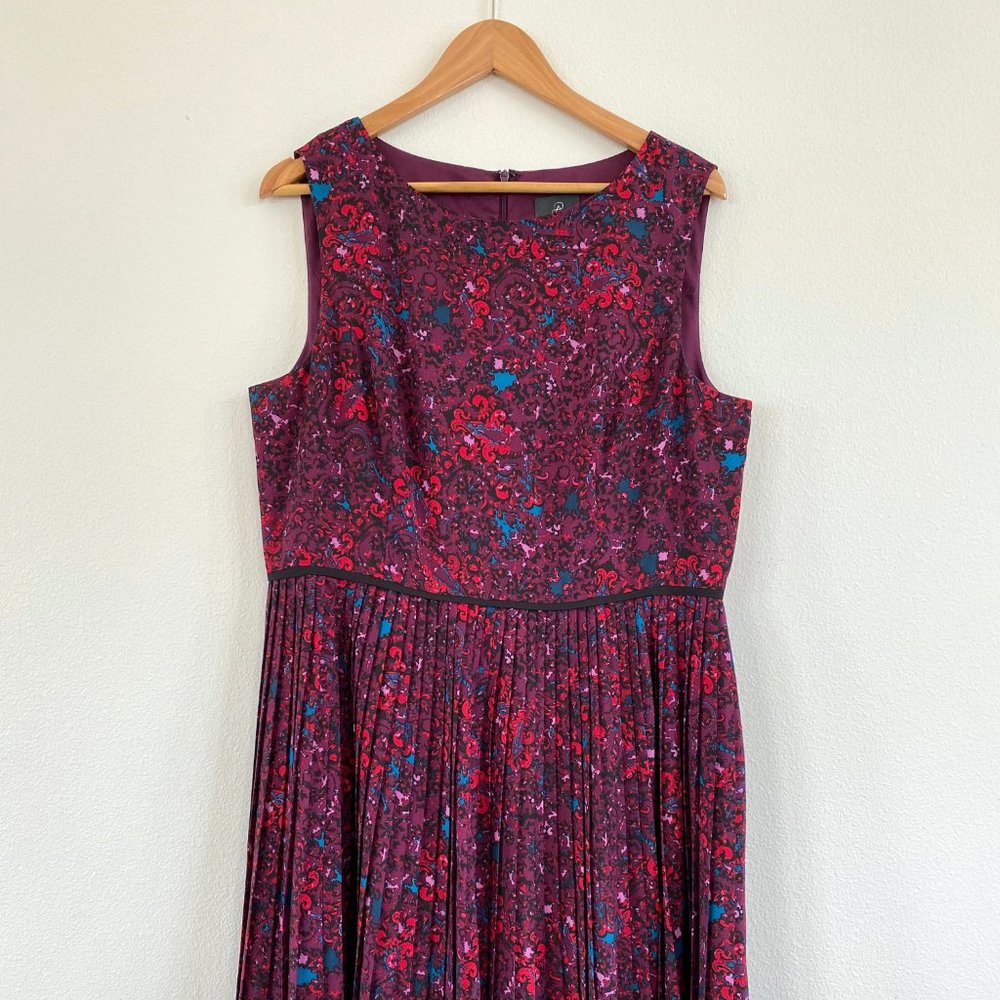 Adrianna Papell pleated, sleeveless party dress, knee length, Size 16, red multi